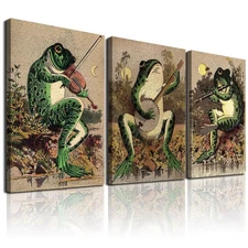 Vintage Banjo Frog Art Posters Canvas Painting Creativity Aesthetic Green Pos...