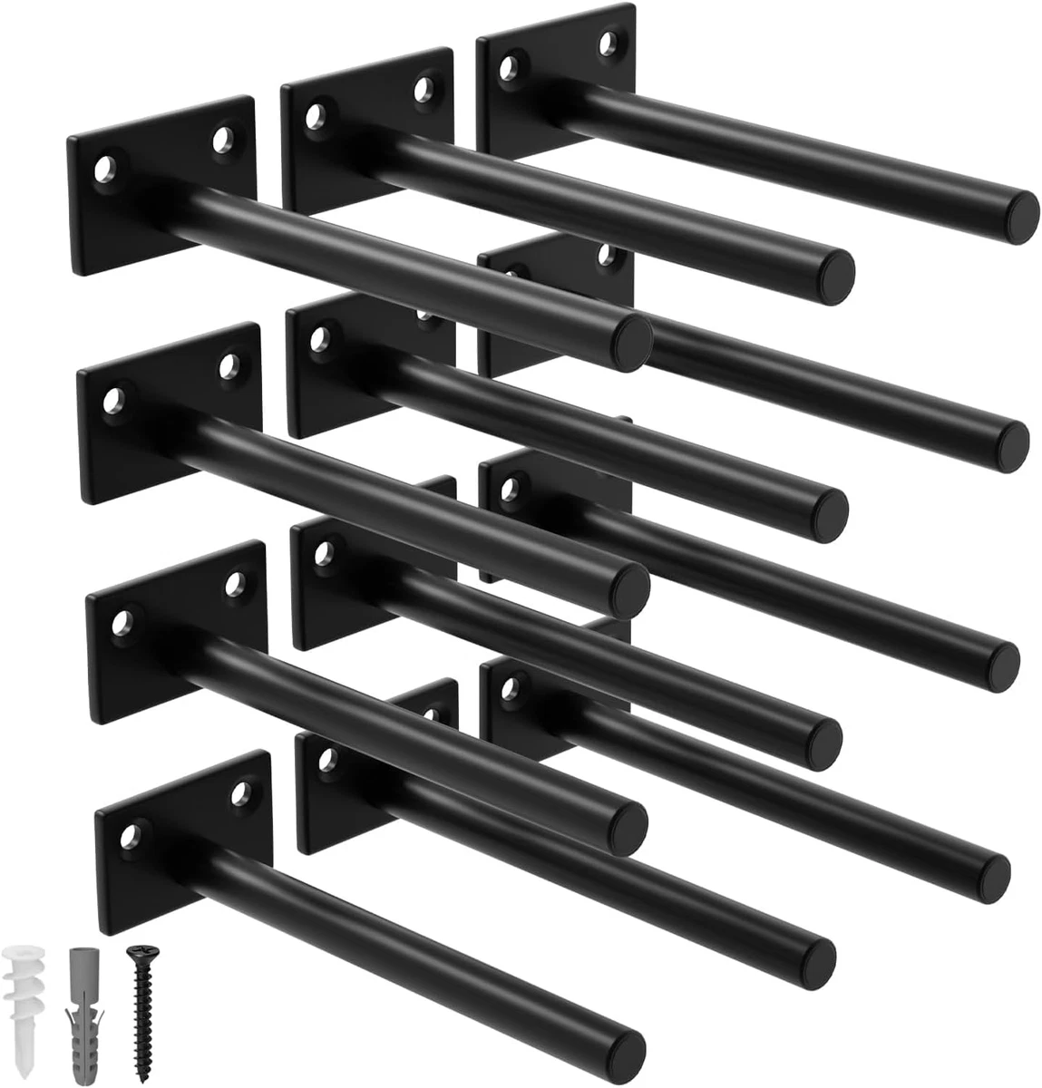 2-Pack Heavy Duty Floating Shelf Brackets – Hidden Wall Mount L-Brackets, Matte Black, 8 Inch, Supports 150+ Lbs