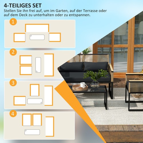 Polyrattan Gartenmöbel Set 4 Personen, wetterfest Balkonmöbel-Set Sitzgruppe - Bild 5 von 10