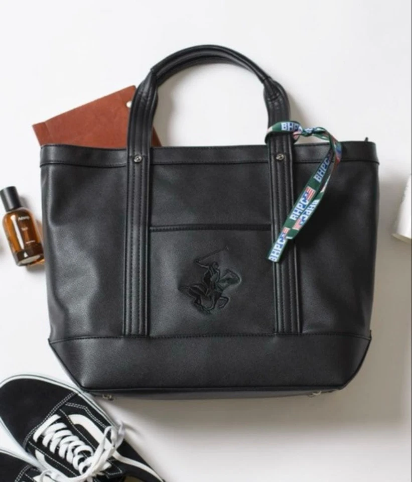 Beverly Hills Polo Club Tote Bag Black Leather A4 Size Big Storage Used - Image 2 of 4