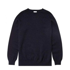 Sunspel Lambswool Crew Neck Knit Dark Navy Mouline
