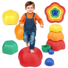 5 PCS Flower Stepping Stones for , Rainbow Balance Stones, Non-Slip Sensory O...