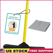 Rubber Bristle Broom W/ Telescopic Handle & Squeegee Pet Hair Cleaning New