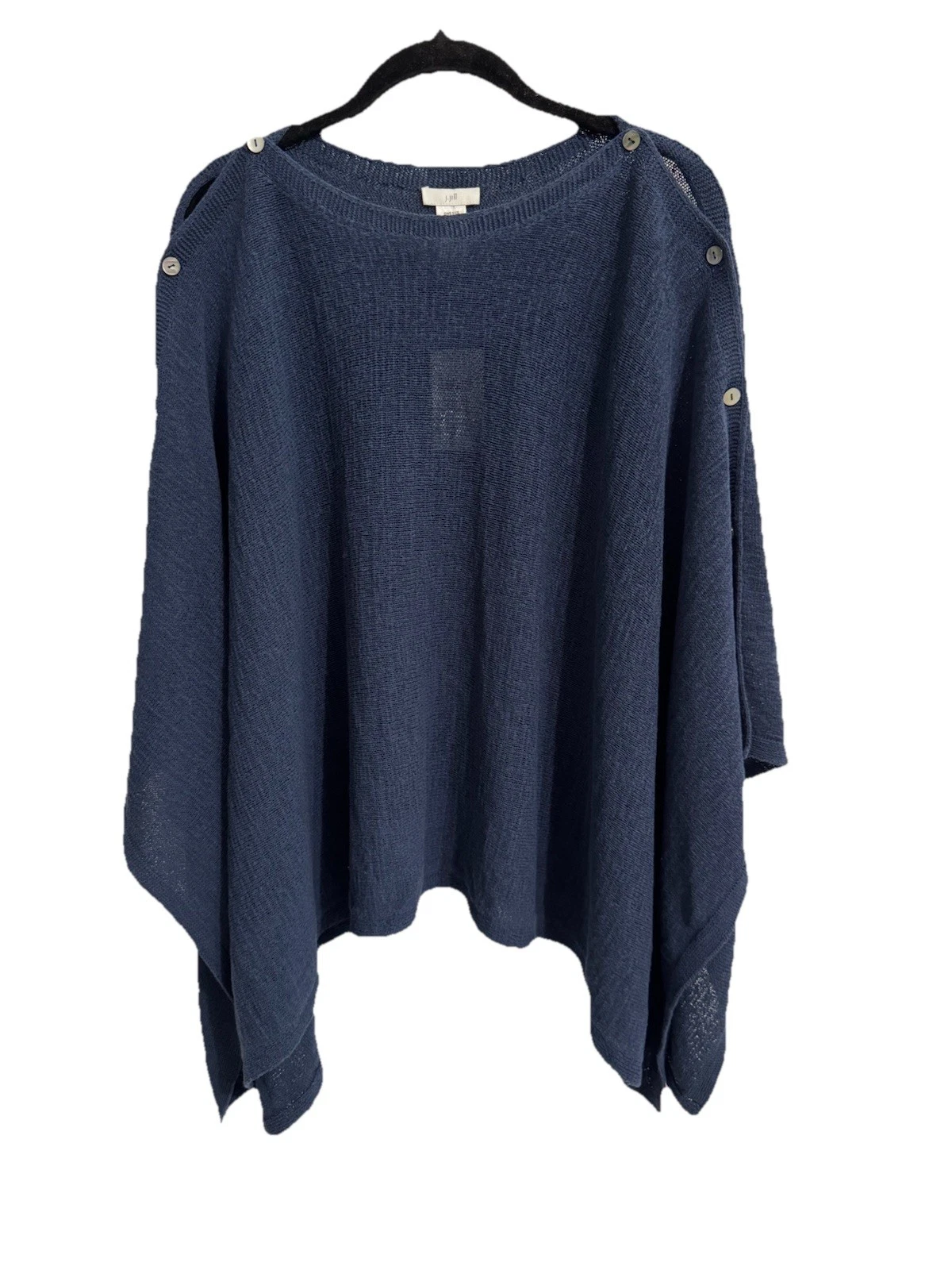 J Jill Sz OS Cape Poncho Sweater Navy Blue Button Shoulder Knit Pullover NWT $79