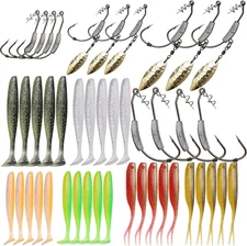 Dovesun 44PCS Weighted Swimbait Hooks & Soft Lures Set for Bass Fishing 