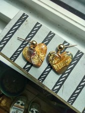 Mini Dangles Metallic Hearts, Polymer Clay Earrings