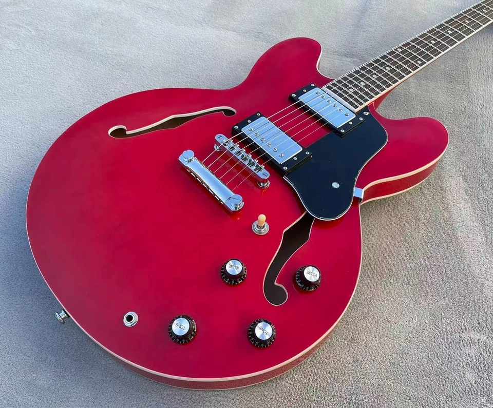 Guitarra Eléctrica Jazz 335 Semi-Hueco Cuerpo Hueso Tuerca Acabado Rojo Brillante Foto 3 de 4