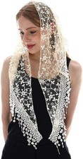LMVERNA Triangle Lace Mantilla Veil Tulle Scarf Covering Church Veil for Mass We