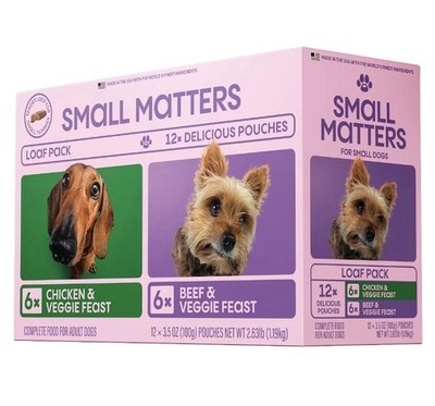 Small Matters Wet Dog Food Beef & Chicken Veggie Feast, 3.5oz, 12 Loaf Packs