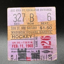 NEW YORK RANGERS *FINAL GAME AT OLD MADISON SQUARE GARDEN* 1968 TICKET STUB
