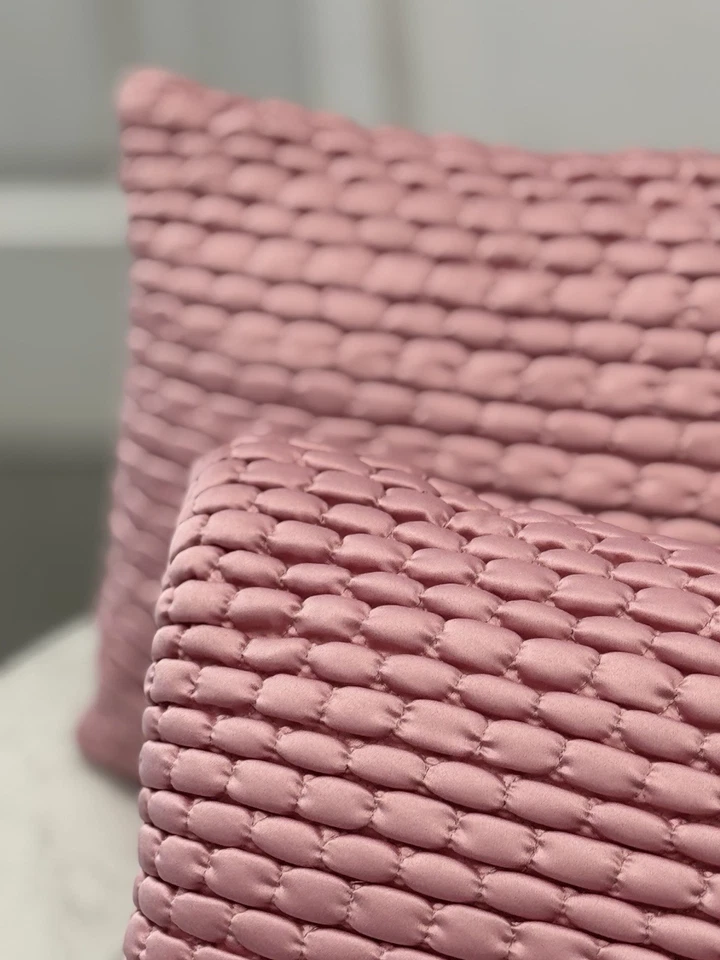 2 Filled Cushions Rectangle Bolsters Cushioned Quilted Abstract Blush Pink - Image 4 of 4