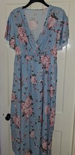 Womens Summer Dress 2XL Long Pale Blue Rose Pattern Never Worn Lightweight