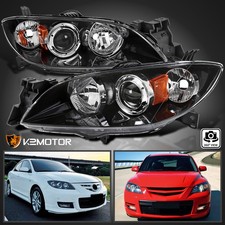 Black Fits 2004-2009 Mazda 3 4dr Sedan Projector Headlights Leftright 04-09