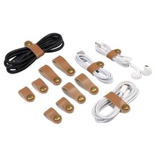 Leather Cable Ties Organizer, 20 Pcs Earphone Cable Straps Reusable USB Cord ...