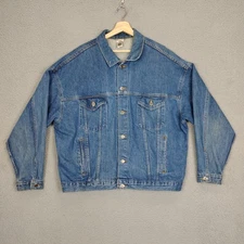 Trucker Jacket Mens XL Blue IAM Union Workers Denim NRA Patch Back Logo USA Made