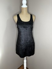 Express LBD Black Beaded Top and Satin Tiered Front Mini Tank Dress Size XS