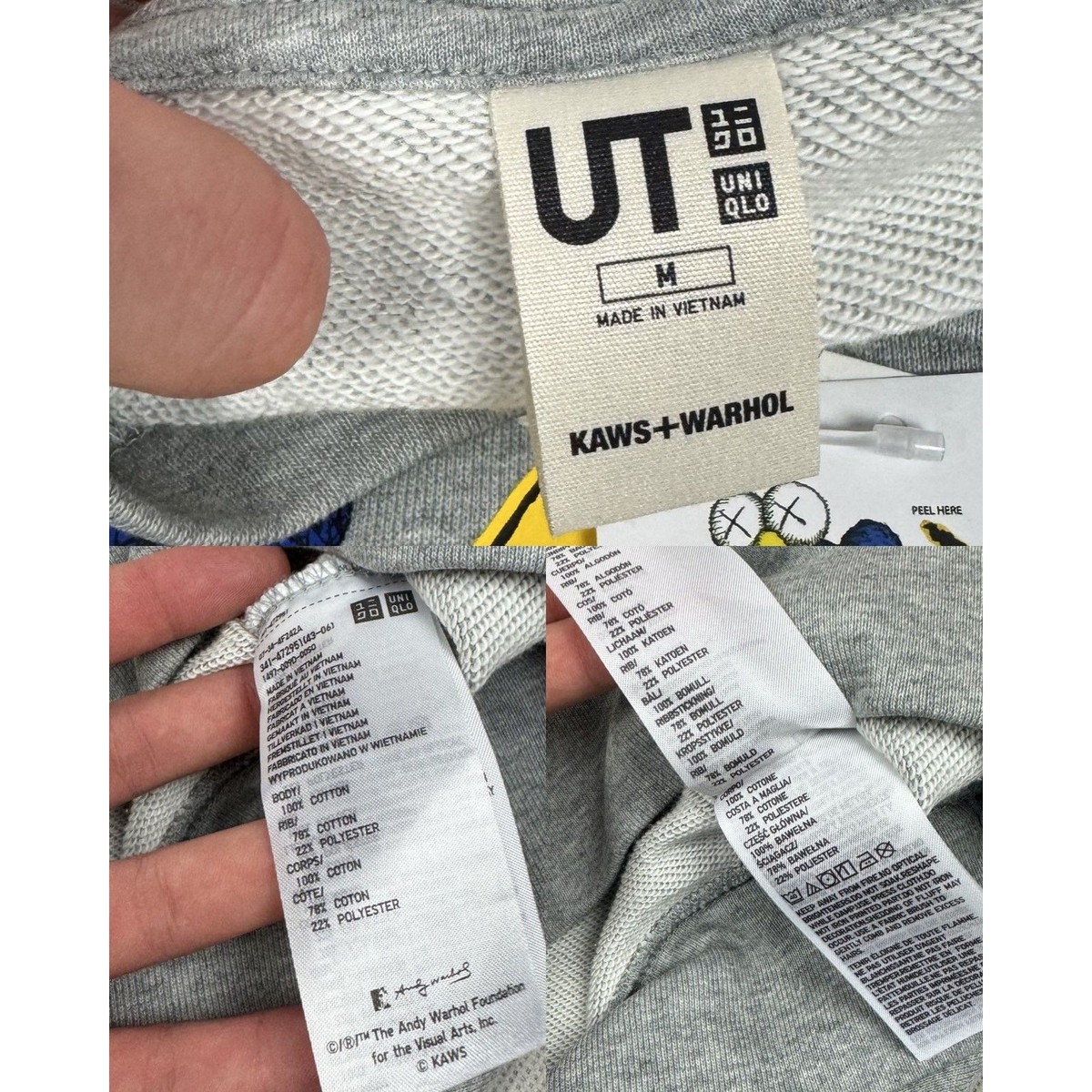 小物 Wuuuuu Uniqlo KAWS + Warhol UT Men Gray Cotton Graphic Sweatshirt M