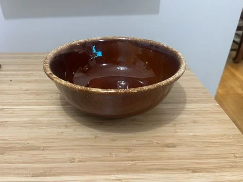 Vintage Hull Brown Drip Glaze Bowl Oven Proof Pottery 10"  Serving Bowl.