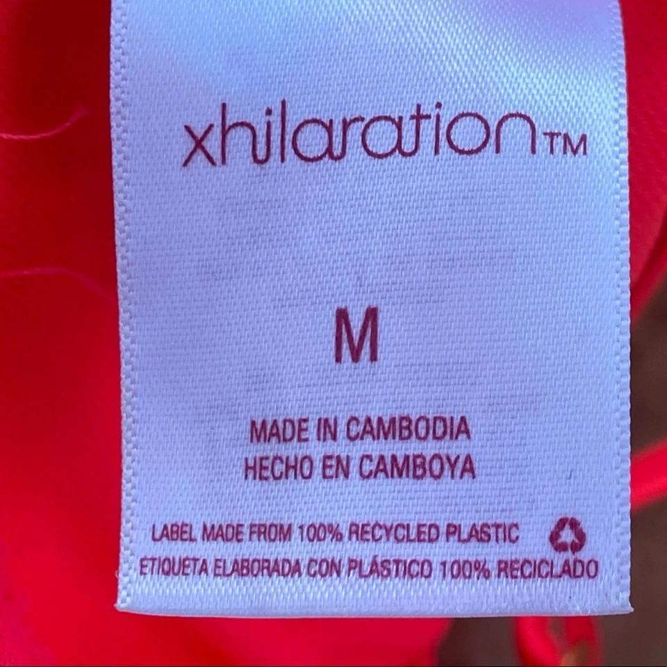 Xhilaration Hot Pink White Stripes Crinkle Textured Lace Up Back Bikini Top Med - Image 4 of 4