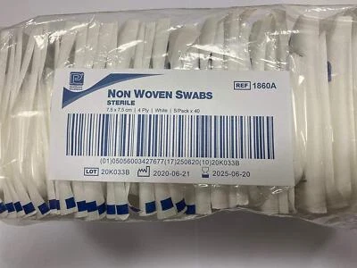 Premier Swab 7.5x7.5cm 40 Packs of 5 1860A 4 Ply Sterile Absorbent Non Woven