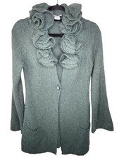 879. soft surroundings olive green rosette neck alpaca/wool blend cardi sz S