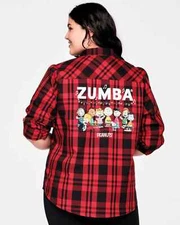 Zumba X Peanuts Button Down Shirt - Viva La Red ~ M  XL XXL ~ New! Free Ship!