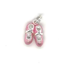 Sterling Silver Enameled Pink Ballet   Slippers Dancer Charm Or Pendant 2.25g