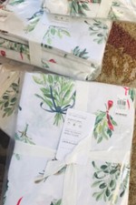 Pottery Barn Mistletoe Sheet Set Full Christmas Holiday Winter Greenery 4p New  