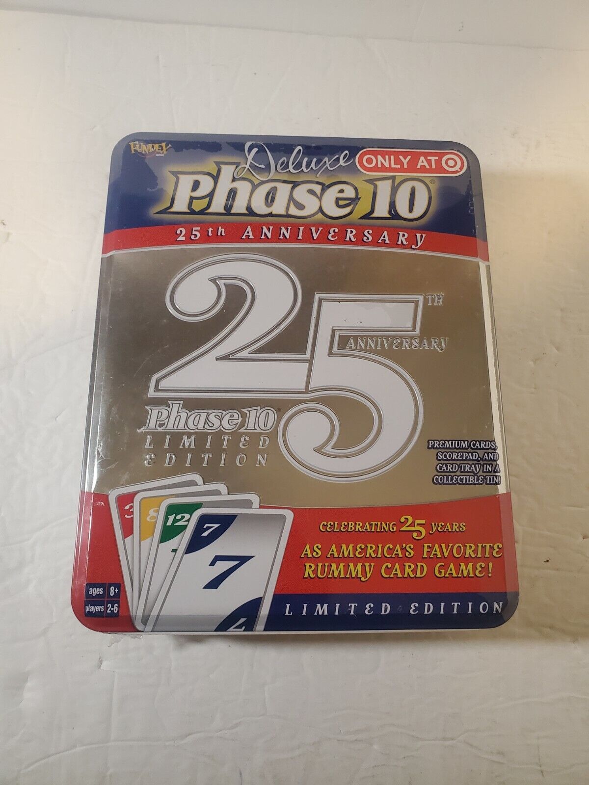 NEW Fundex Limited Edition 25th Anniversary Tin Phase 10 Rummy Card Game SEALED 