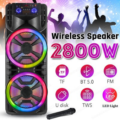 2800W Loud Bluetooth Speaker Dual 12in Sub woofer Party Heavy Bass Sound System