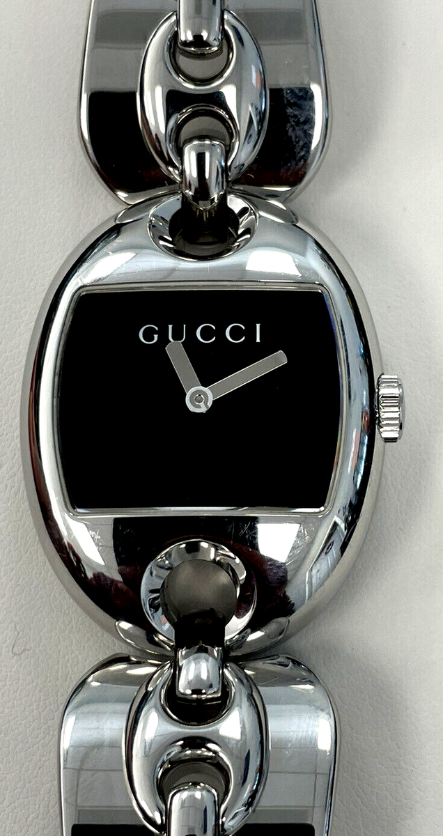 【最終価格】GUCCI マリーナチェーン 3Pダイヤ　腕時計 121.3 Ladies Authentic Gucci Marina Chain Black Dial Quartz Wrist Watch