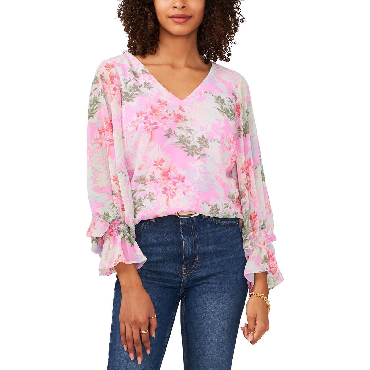 Женская розовая блузка с длинным рукавом и цветочным принтом Vince Camuto S BHFO 6762