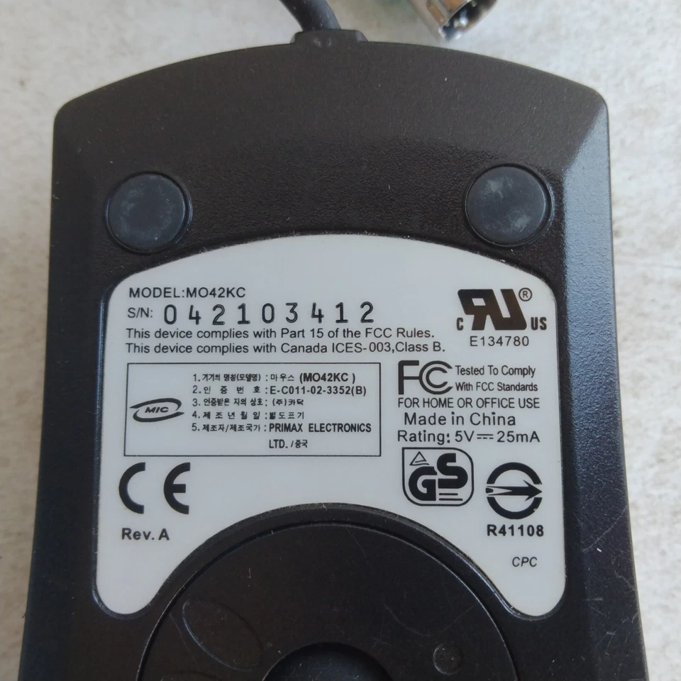 Mo42kc PS2 Wheel Mouse Mechanical Vintage Primax Electronics - Image 3 of 4