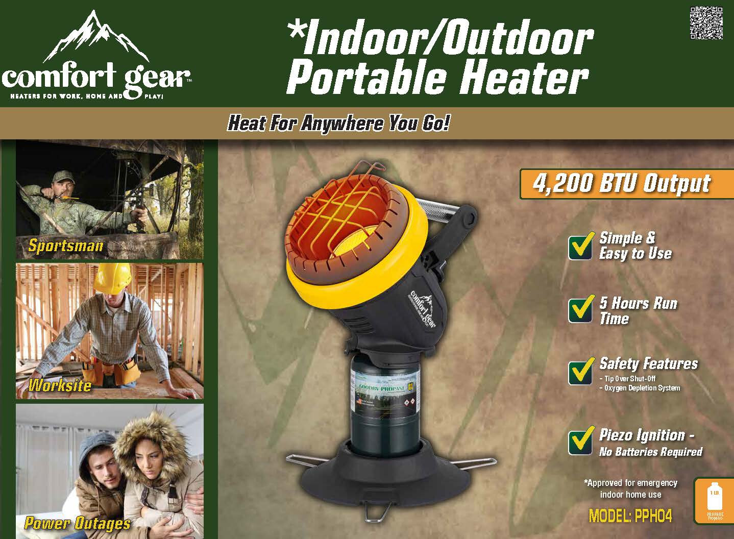 Comfort Gear 4,000 BTU Portable Propane Heater, Indoor Safe - PPH04