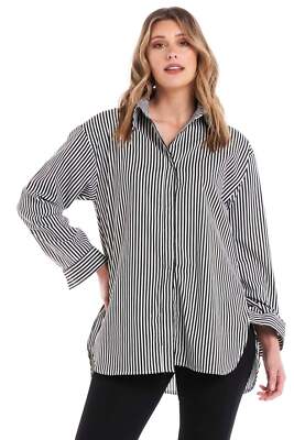 Betty Basics Cleo Shirt in Black Thick Stripe