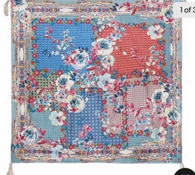 JOHNNY WAS Lubello Silk Scarf Floral w/ Tassels- NWT