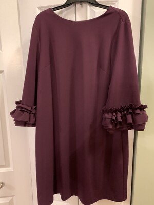 Maree Pour Toi Dress Size 16 Scuba Ruffle 3 4 Sleeve Jewel Neck Women's