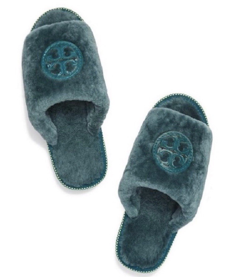 NIB US US US Size 5 Tory Burch bluee Teal Shearling Fur Logo Slide Slippers Sandals 7ca725 NIB US US US Size 5 Tory Burch bluee Teal Shearling Fur Logo Slide Slippers Sandals 7ca725