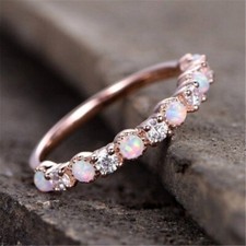 Rose Gold Plated Fire Opal Ring 1.98 Ct CZ Women Promise Band Couple Love Gifts