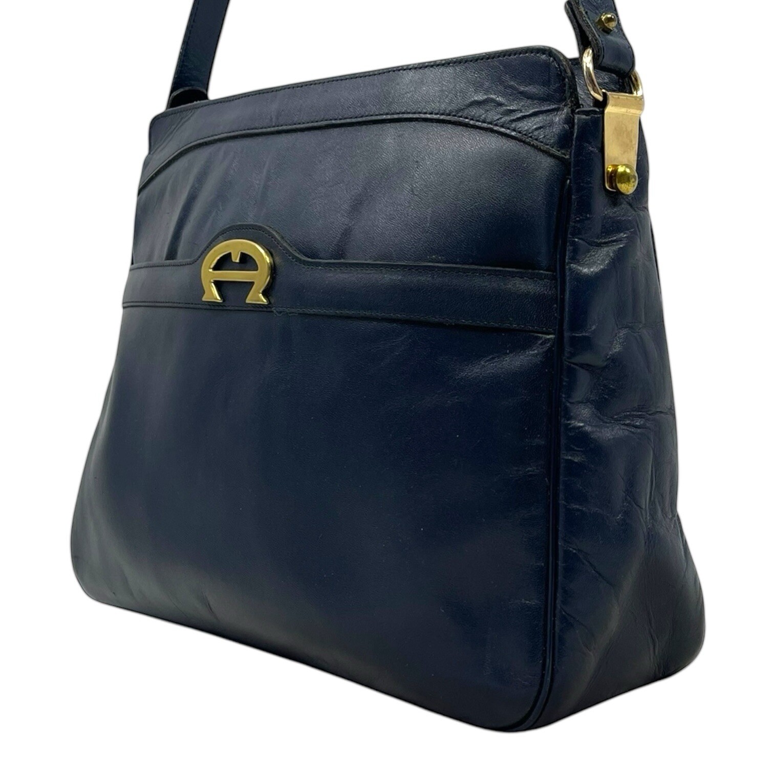 Vintage 60s 70s ETIENNE AIGNER Large Leather Satchel Bag Handbag Shoulder NAVY image 6