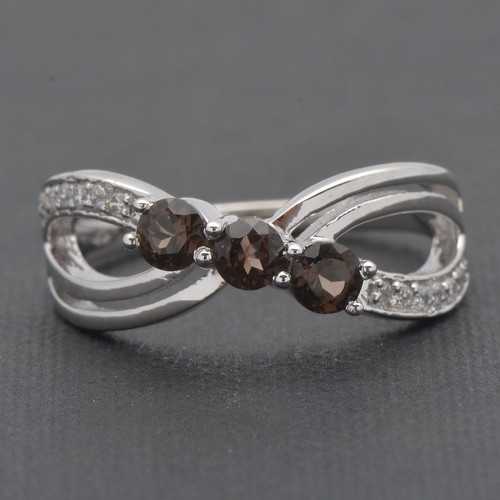 925 Sterling Silver Natural Smoky Quartz Gemstone Ring fine Jewelry - Bild 1 von 1