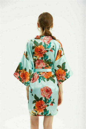 Langer kurzer Satin Kimono Morgenmantel Hochzeit Brautjungfer Nachtwäsche Bademantel - Bild 10 von 34