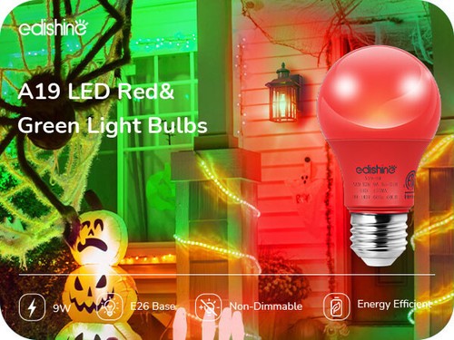 EDISHINE 4-Pack Red Green Light Bulb, 9W A19 LED Led Light Bulb,E26 Medium Base - Picture 11 of 17