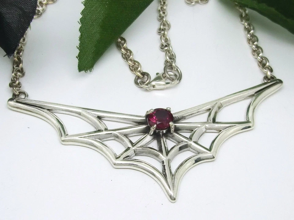 Ragnatela Collier 925 Argento Collana Massiccio Ragno Rete Zirconia - Immagine 2 di 3