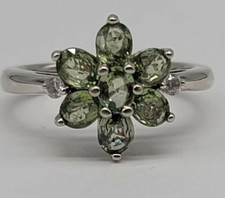 Size 7.5 Sterling Silver .925 Green Stone Flower Ring FREE SHIPPING