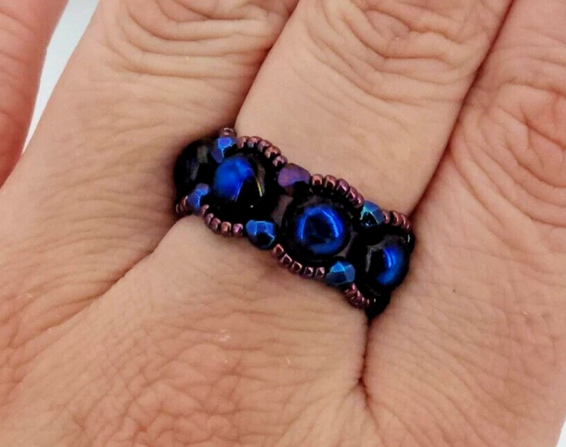 Ring Finger Damen Schmuck handarbeit Glas Perlen Blau Lila  Gr 60 bis 63 NEU - Bild 4 von 4