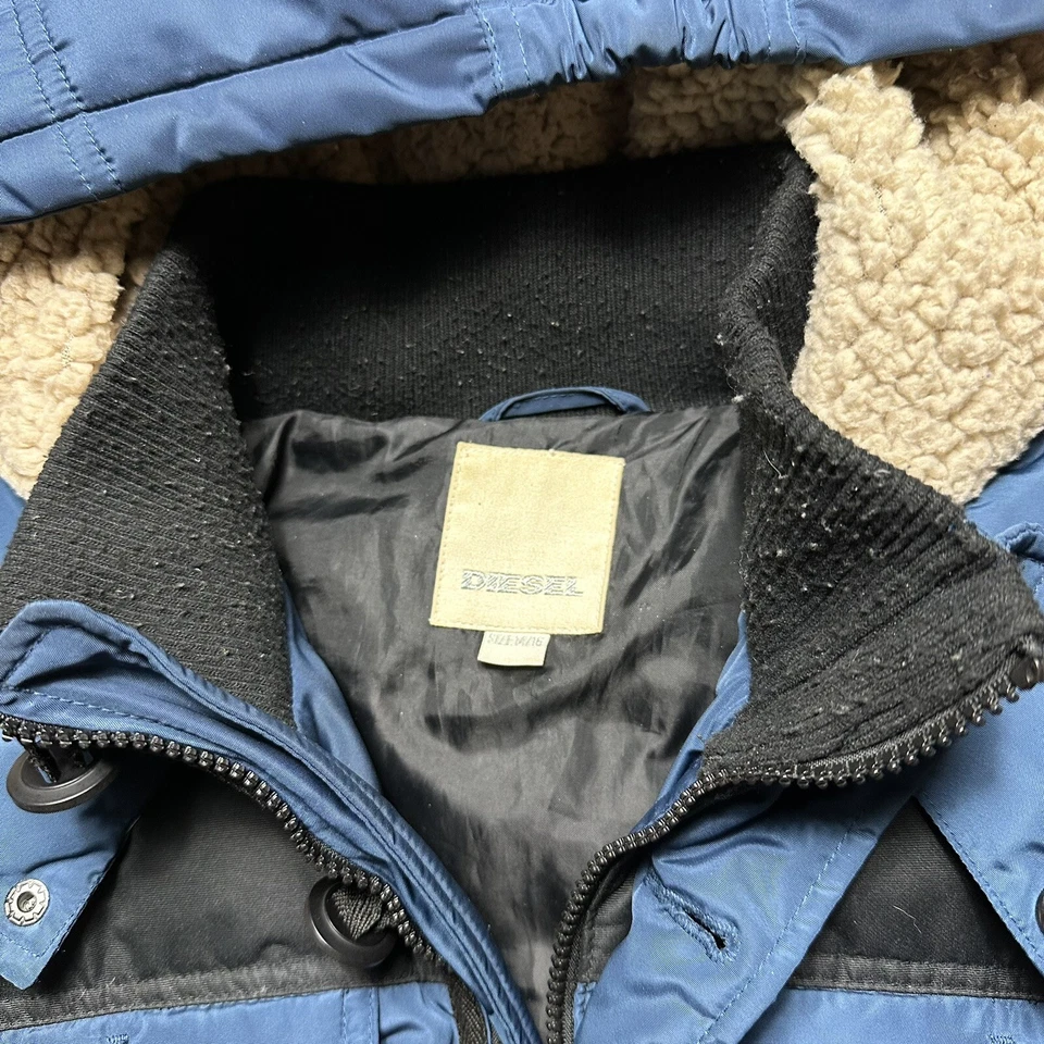 Chaqueta acolchada Diesel para niños Parka polar con capucha plumón de ganso azul juvenil L (14/16) Foto 3 de 4