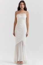 HOUSE OF CB 'Pearla' Ivory Ruched Maxi Dress /Size XL-US 10-12/QA5818