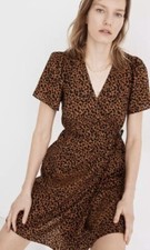 Madewell Wrap Mini Dress Flutter Sleeve Leopard Print Size XXS