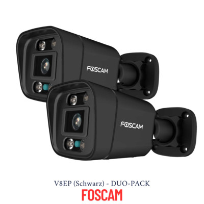 2 x Foscam V8EP schwarz 8MP POE-Überwachungskamera (schwarz) mit Scheinwerfer